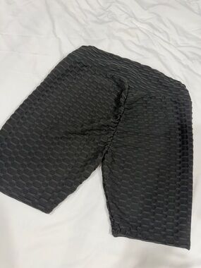 Textured Black High-Waist Shorts
